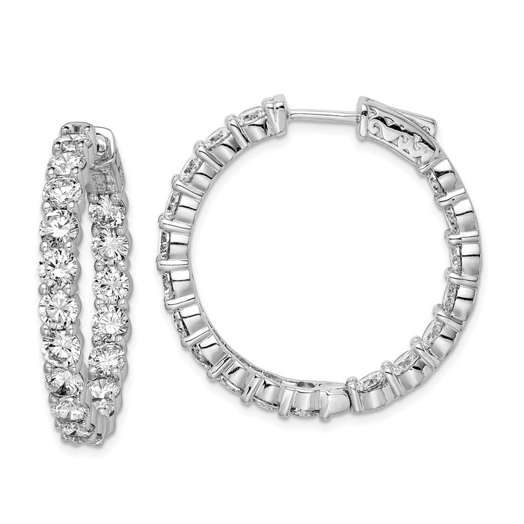 Sterling Shimmer Sterling Silver Rhodium-plated 36 Stone 3.75mm CZ In and Out Round Hinged Hoop Earrings - QE-52361FEC-2784