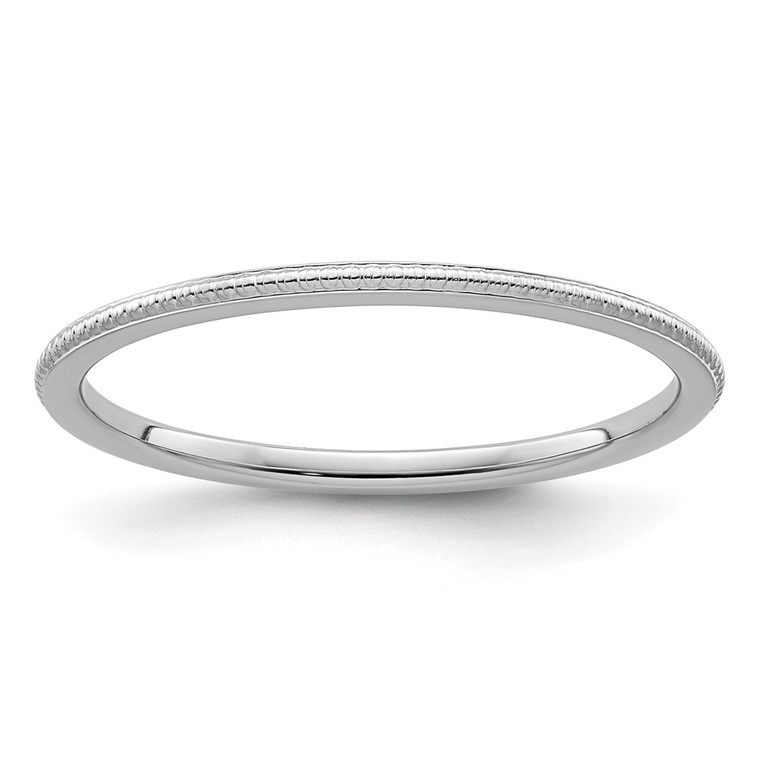 10K White Gold 1.2mm Beaded Stackable Band Size 7.5