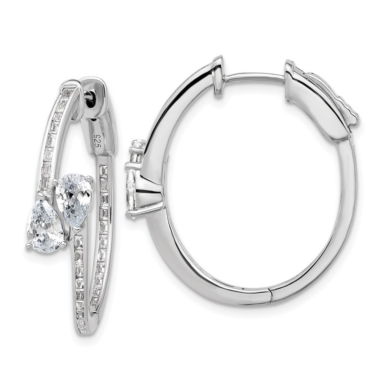 Sterling Shimmer Sterling Silver Rhodium-plated CZ 62 Stone In and Out Hinged Hoop Earrings