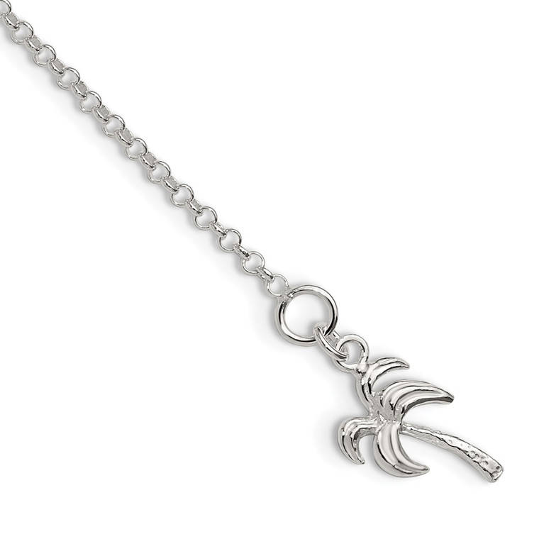 Sterling Silver 10inch Solid Polished Palm Tree Anklet - QG-E1E891AE-4380
