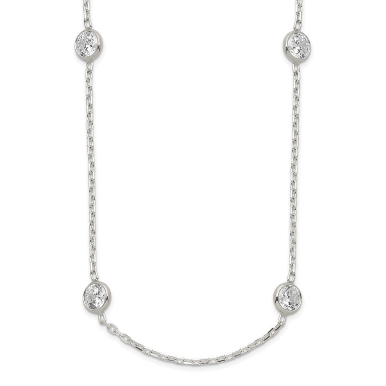 Sterling Silver 16 Inch w/2 in ext. 8-Station CZ Necklace