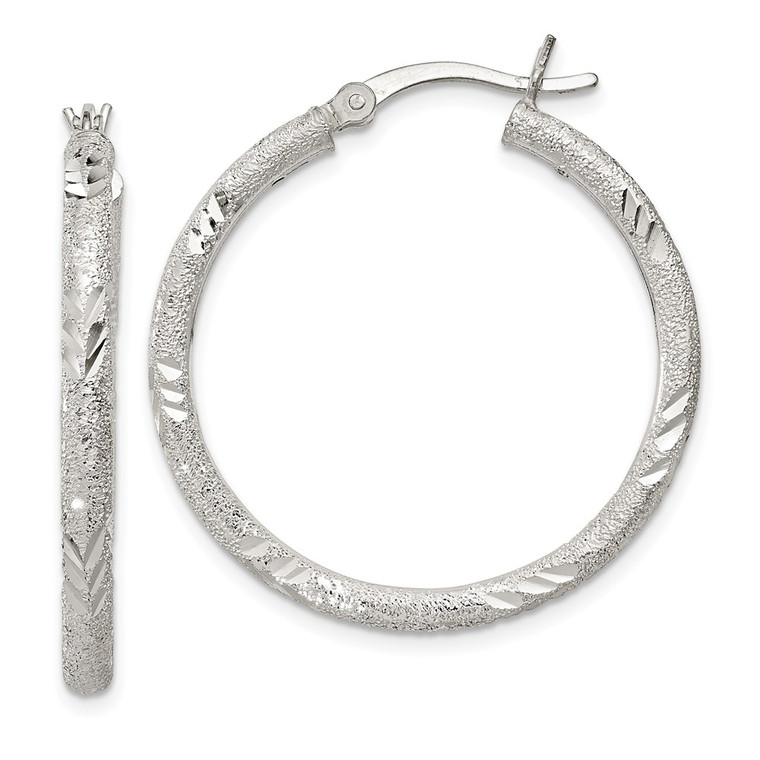 Sterling Silver 2.5mm Diamond-cut Laser-cut Hinged Hoop Earrings - QE-EFA154F2-8174