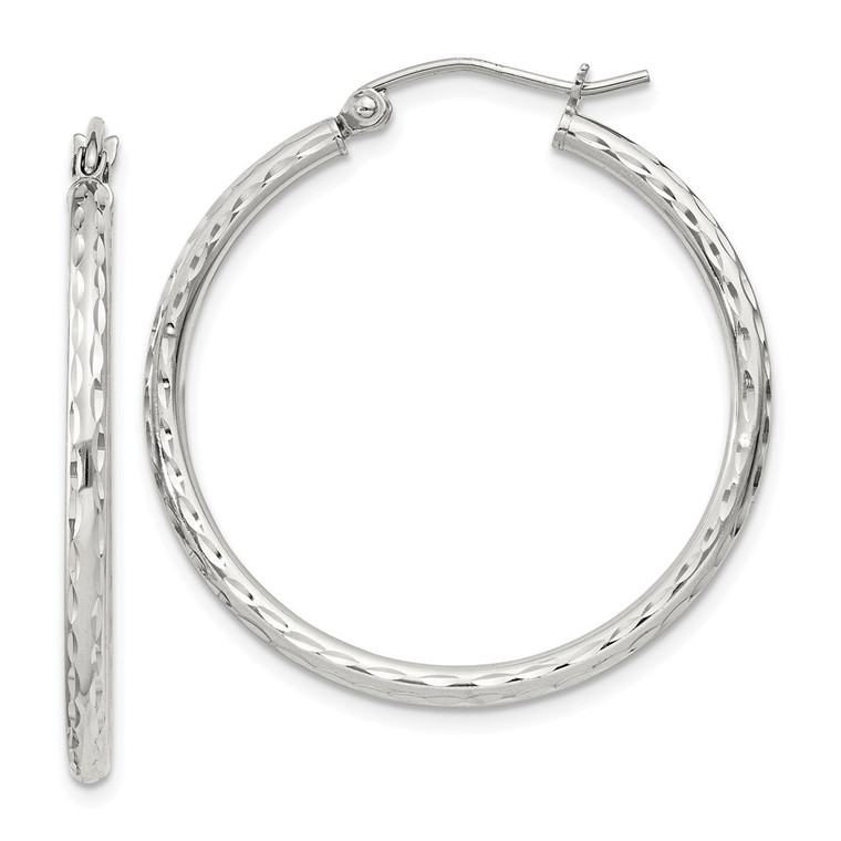 Sterling Silver 2mm Diamond Cut Hoop Earrings - QE-0A43307E-8336