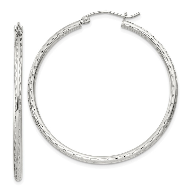 Sterling Silver 2mm Diamond Cut Hoop Earrings - QE-57E7B00F-4820
