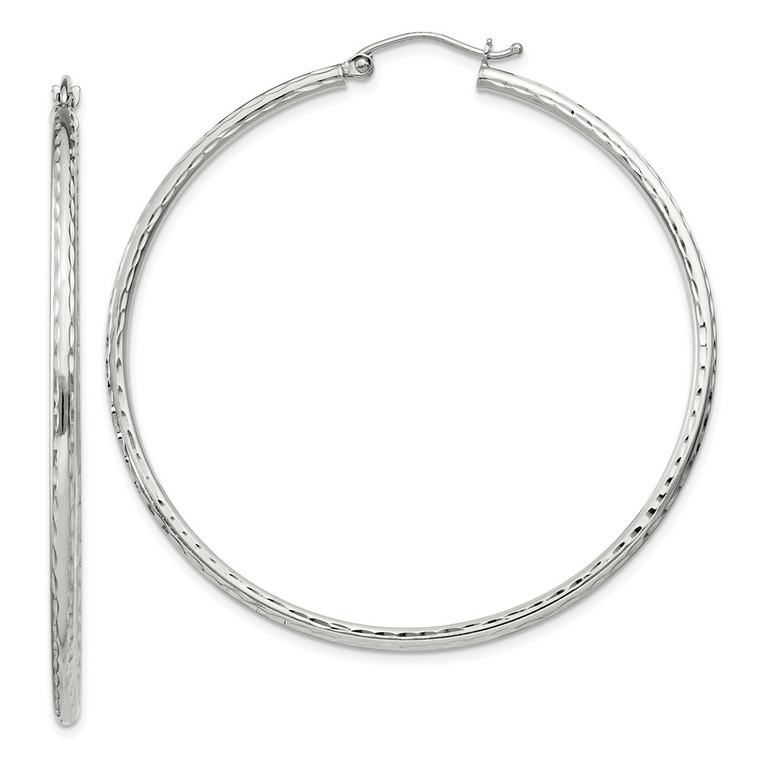 Sterling Silver 2mm Diamond Cut Hoop Earrings - QE-740E19DA-8626