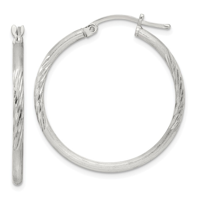 Sterling Silver 2mm Polished/Satin D/C Hoop Earrings - QE-2D60EE17-1525