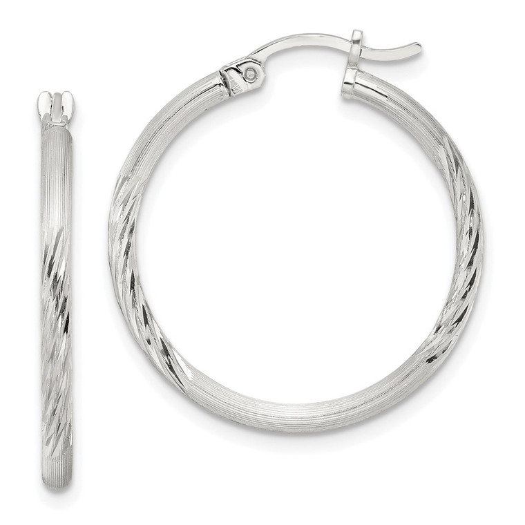 Sterling Silver 2mm Polished/Satin D/C Hoop Earrings - QE-9DAFD745-3843