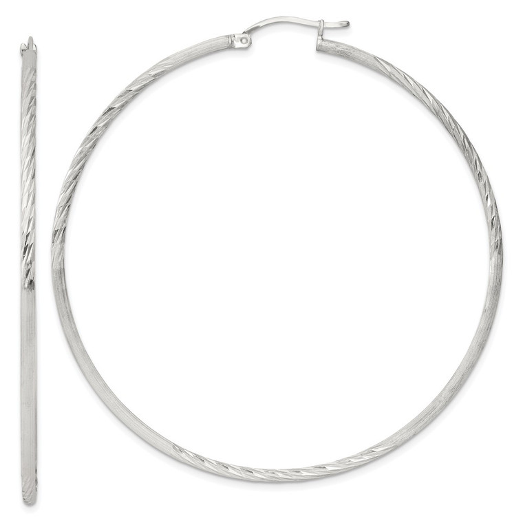 Sterling Silver 2mm Polished/Satin D/C Hoop Earrings - QE-D0AF6428-6478
