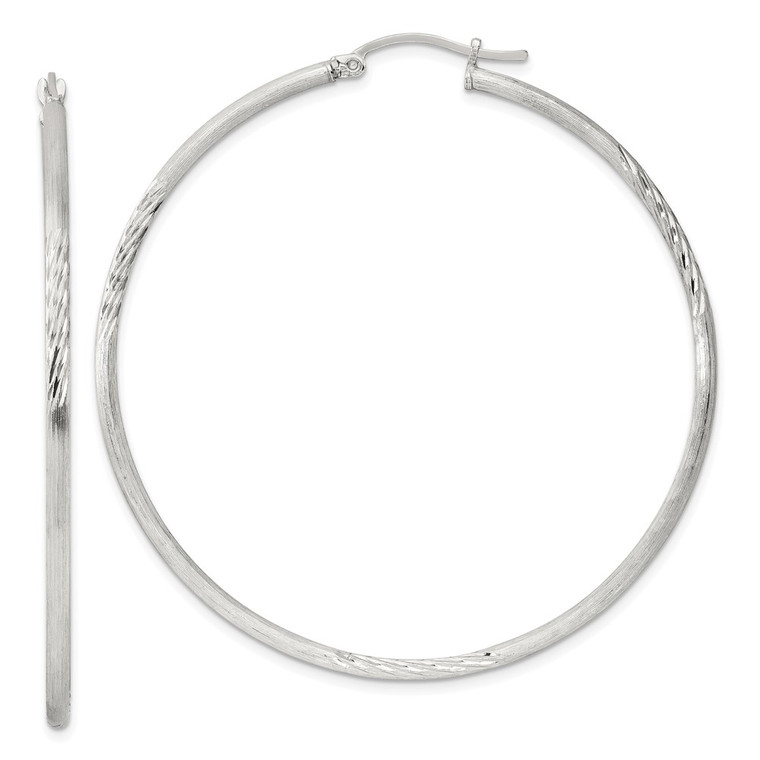 Sterling Silver 2mm Polished/Satin D/C Hoop Earrings - QE-F3462497-3758