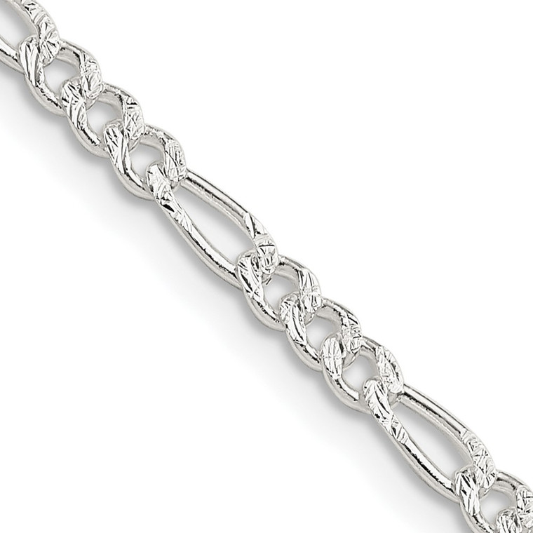 Sterling Silver 3mm Pav‚ Flat Figaro Chain - QF-19283987-7211
