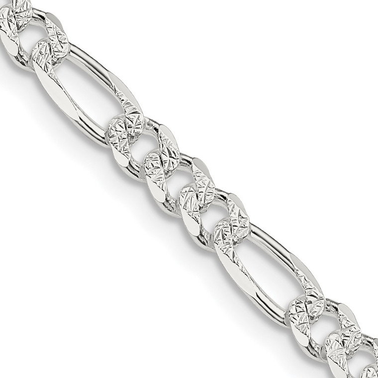 Sterling Silver 4.3mm Pav‚ Flat Figaro Chain - QF-4DD1ACF4-4259
