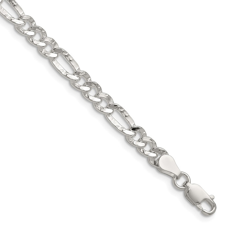 Sterling Silver 4.75mm Hammered Figaro Chain - QH-89356179-6728