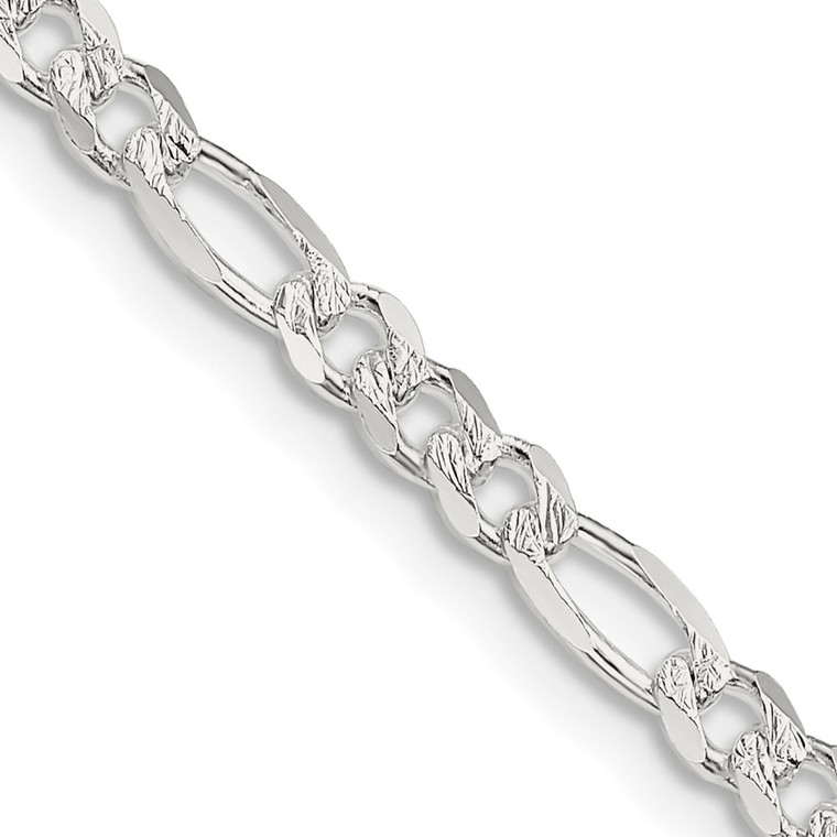 Sterling Silver 4mm Pav‚ Flat Figaro Chain - QF-22DFF723-9043