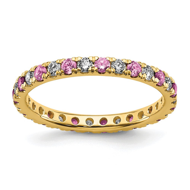 14k 3/8 carat Lab Grown Diamond VS/SI+ G+ and Lab Created Pink Sapphire Size 4.5 Eternity Band