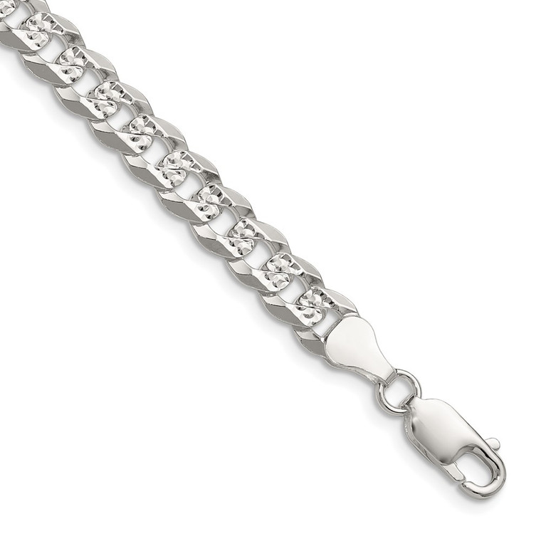 Sterling Silver 6.75mm Flat D/C Pave Curb Chain - QP-75A94EEC-5086