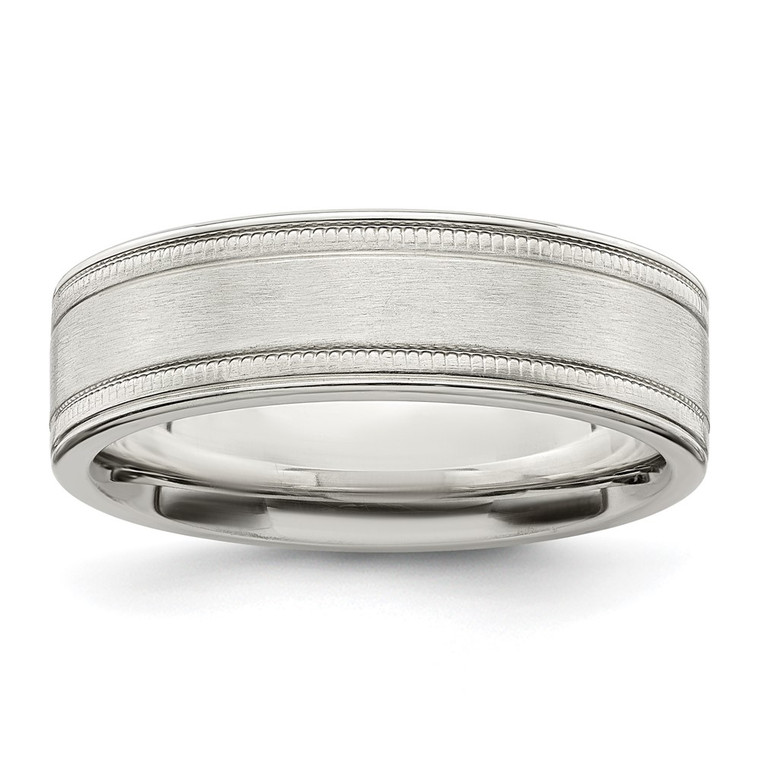 Sterling Silver 6mm Brushed Flat Milgrain Grooved Edge Fancy Band Size 7.5