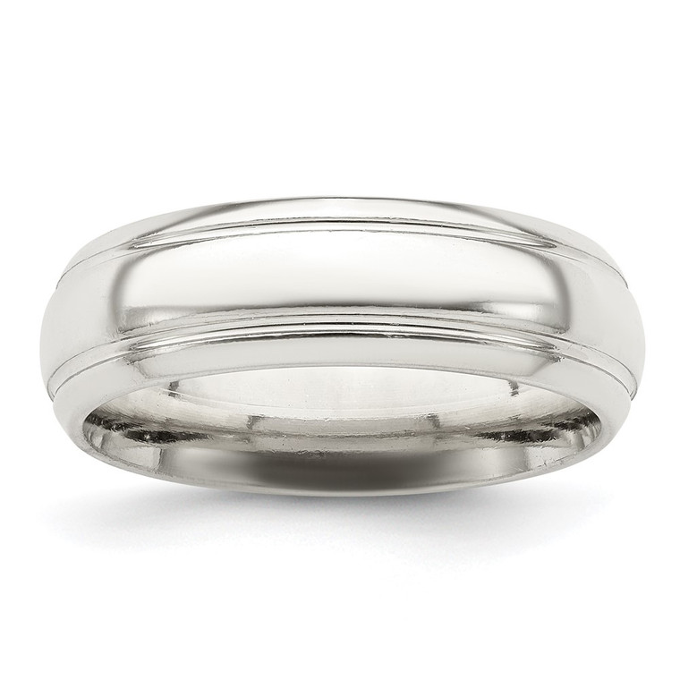 Sterling Silver 6mm Polished Domed with Grooved Beveled Edge Fancy Band Size 7