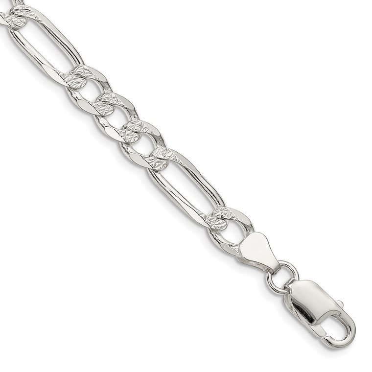 Sterling Silver 7.0mm Pav‚ Flat Figaro Chain - QF-AD25B985-5251