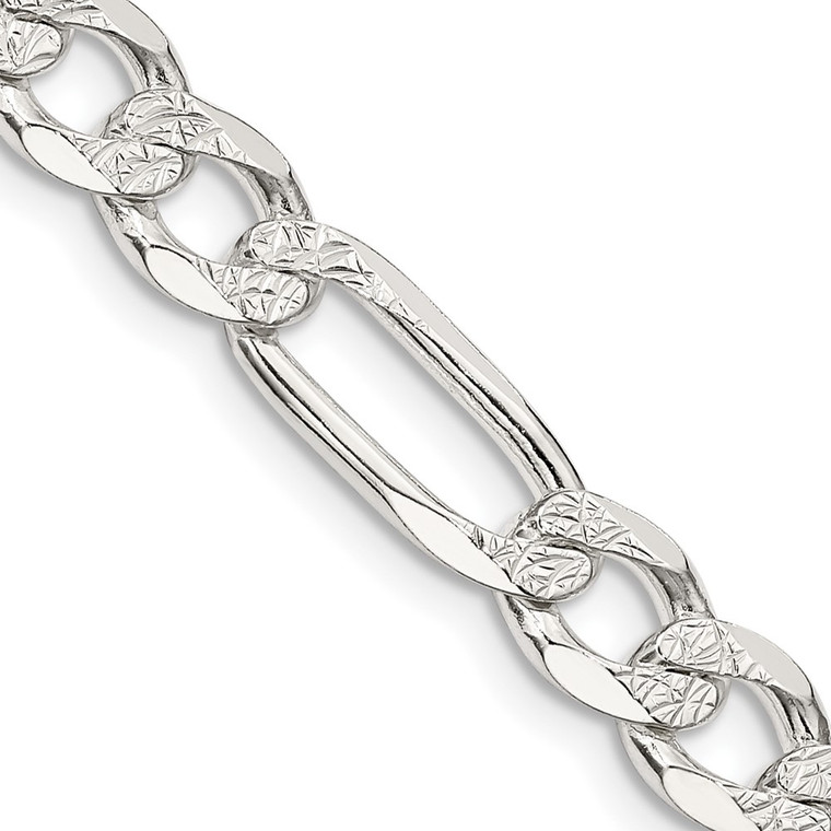 Sterling Silver 7.0mm Pav‚ Flat Figaro Chain - QF-D65E4674-7152