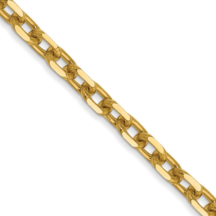 14K 30 inch 3mm Diamond-cut Round Open Link Cable with Lobster Clasp Chain
