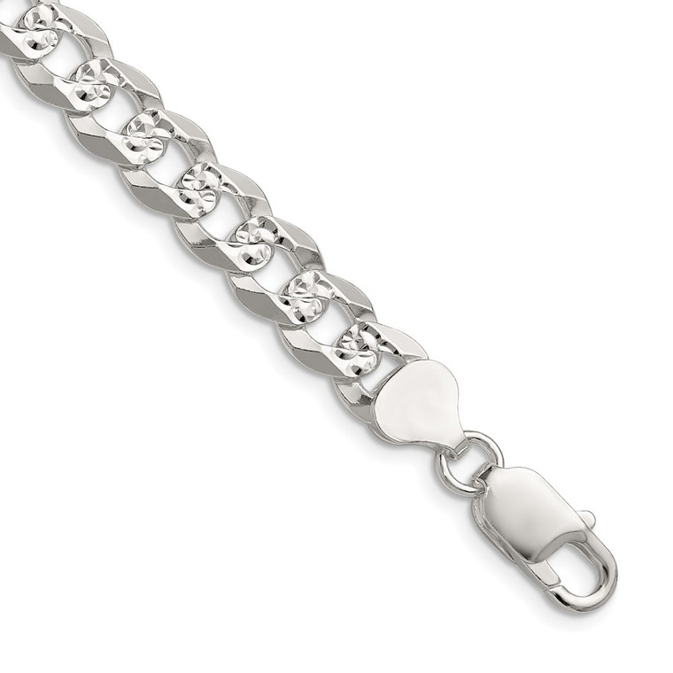 Sterling Silver 8.25mm Flat D/C Pave Curb Chain - QP-47629E2D-4050