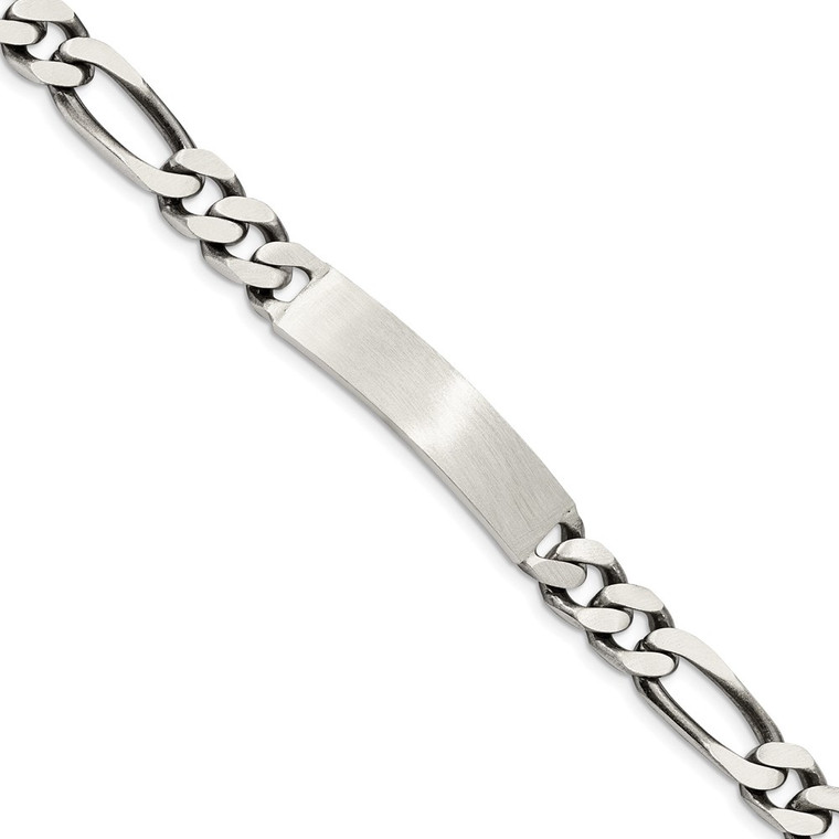 Sterling Silver 8inch Engraveable Antiqued Figaro Link ID Bracelet - QI-0E0ACE63-7531
