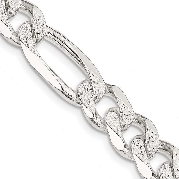 Sterling Silver 9.5mm Pav‚ Flat Figaro Chain - QF-A9BB6079-5483
