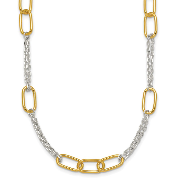 Sterling Silver and Gold-tone Polished Fancy Link and Double Chain 16 inch Necklace