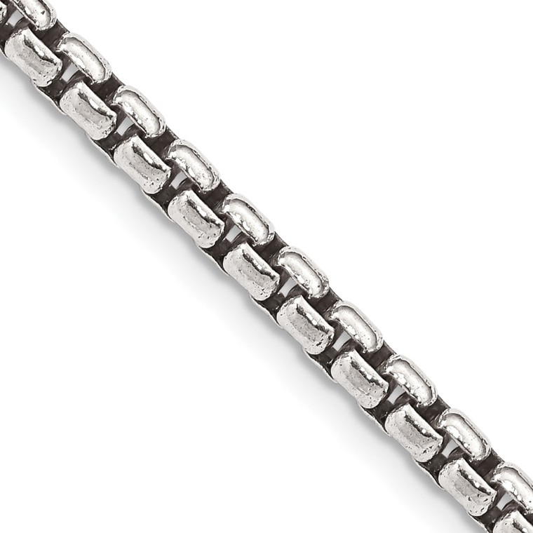 Sterling Silver Antiqued 3.6mm Round Box Chain - QF-1855C3CA-5454