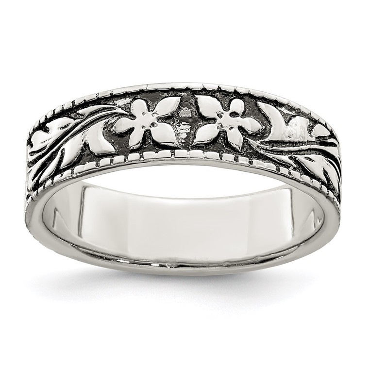 Sterling Silver Antiqued Floral Ring - QR-3A3B1AA5-9513