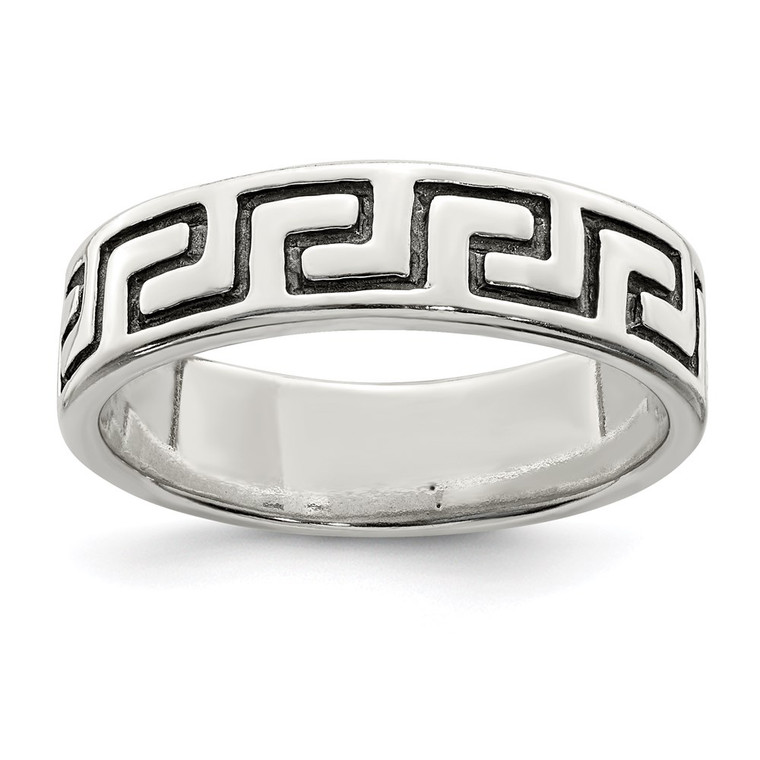 Sterling Silver Antiqued Greek Key Ring - QR-BB99E44E-4897