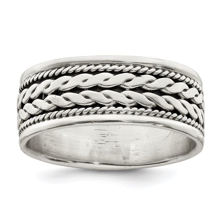 Sterling Silver Antiqued Rope Design Ring - QR-B05FB404-6649