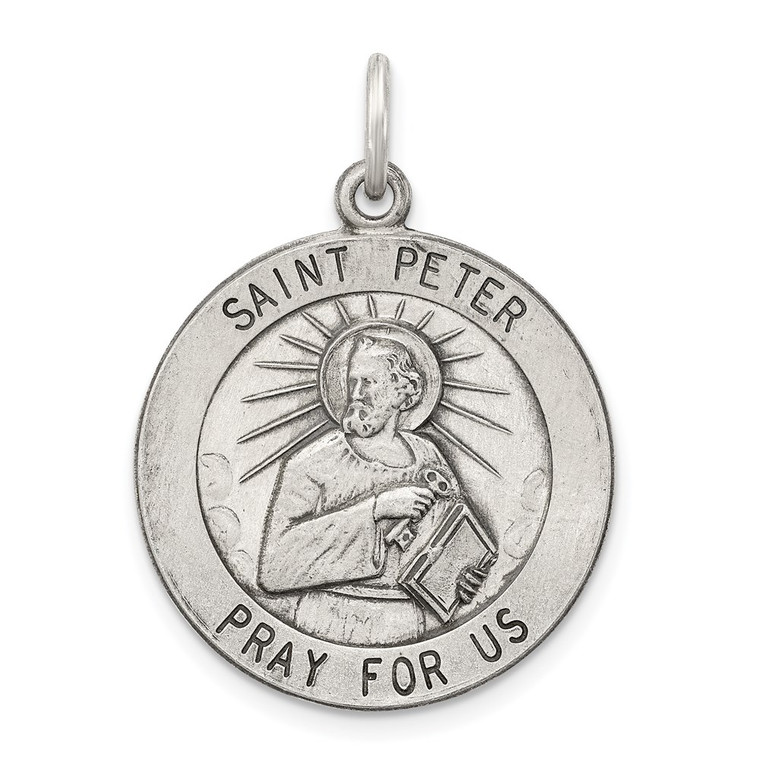 Sterling Silver Antiqued Saint Peter Medal - QC-22512375-8157