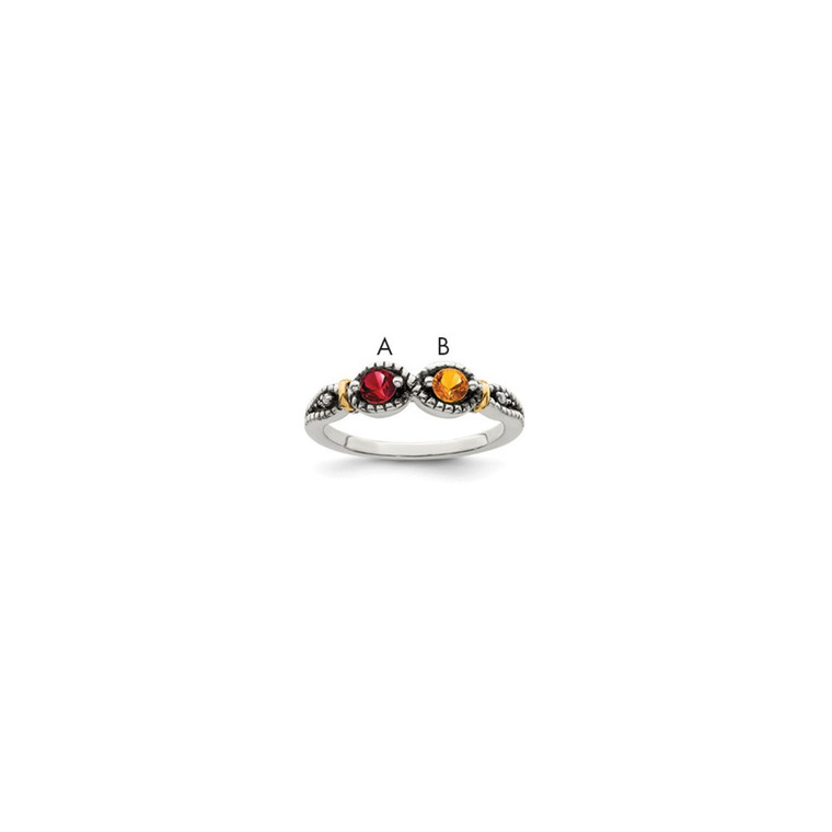 Sterling Silver Antiqued w/14k 2-stone w/Diamond Mother's Ring Semi-Mount - QM-FFD29357-6567