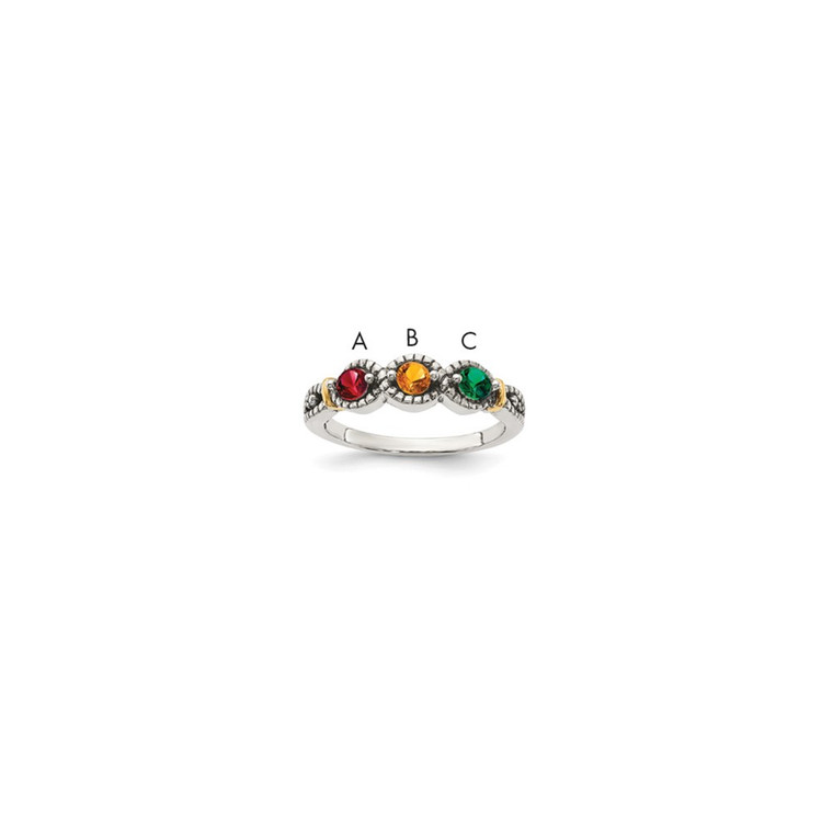 Sterling Silver Antiqued w/14k 3-stone w/Diamond Mother's Ring Semi-Mount - QM-AC1FFEC8-2576