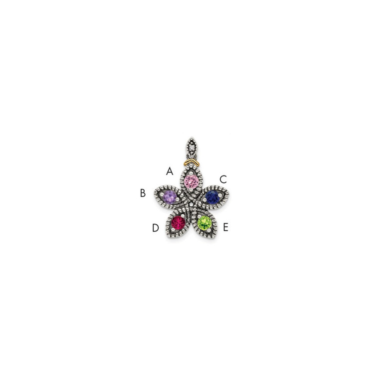 Sterling Silver Antiqued w/14k 5-stone w/Diamond Mothers Pendant Semi-Mount - QM-CA4CC03E-2728