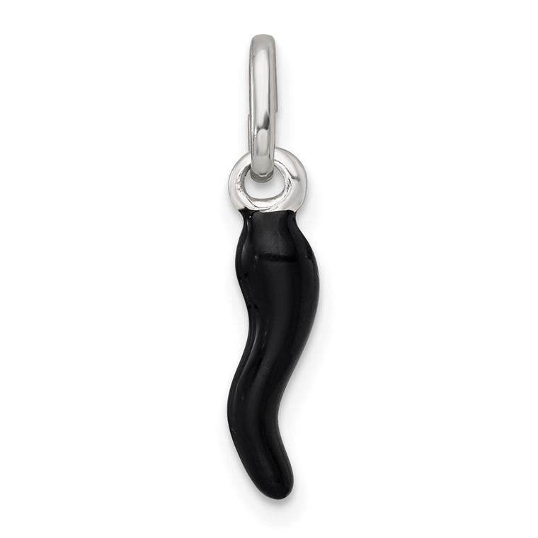Sterling Silver Black Enamel Italian Horn Pendant - QC-4B7FA265-2327