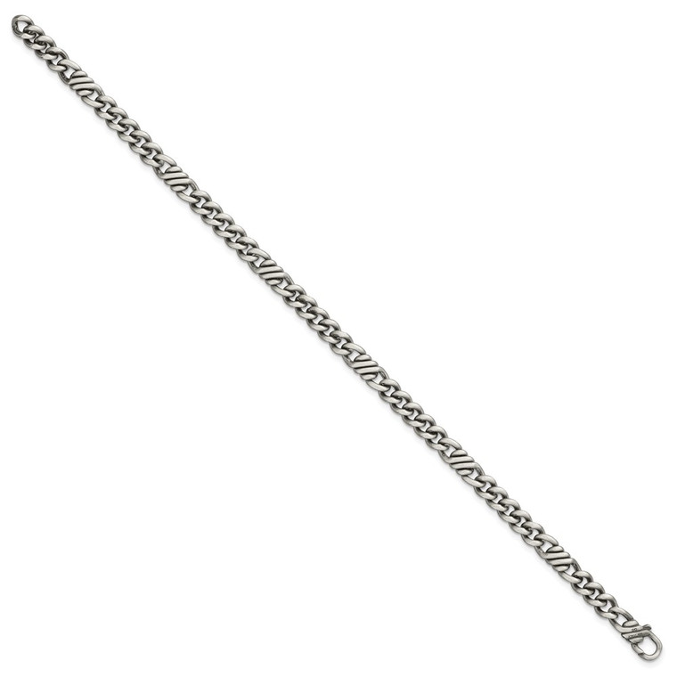 Sterling Silver Black Ruthenium-plated Brushed Fancy Curb Chain Mens 8.5 inch Bracelet