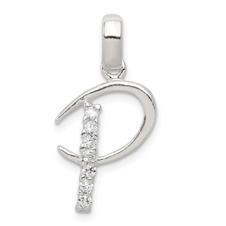 Sterling Silver CZ Letter P Initial Pendant - QC-F1782B4F-6603
