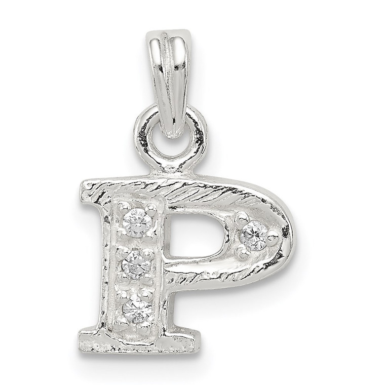 Sterling Silver CZ Letter P Initial Pendant - QC-F7D60FB9-9690