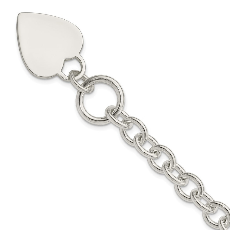 Sterling Silver Engraveable Heart Disc on Fancy Link Toggle Bracelet - QG-AFBC021F-1387