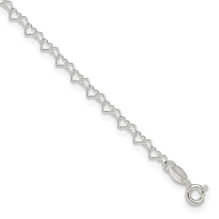 Sterling Silver Fancy Heart Link 9in. Anklet - QG-CE8974C4-3232