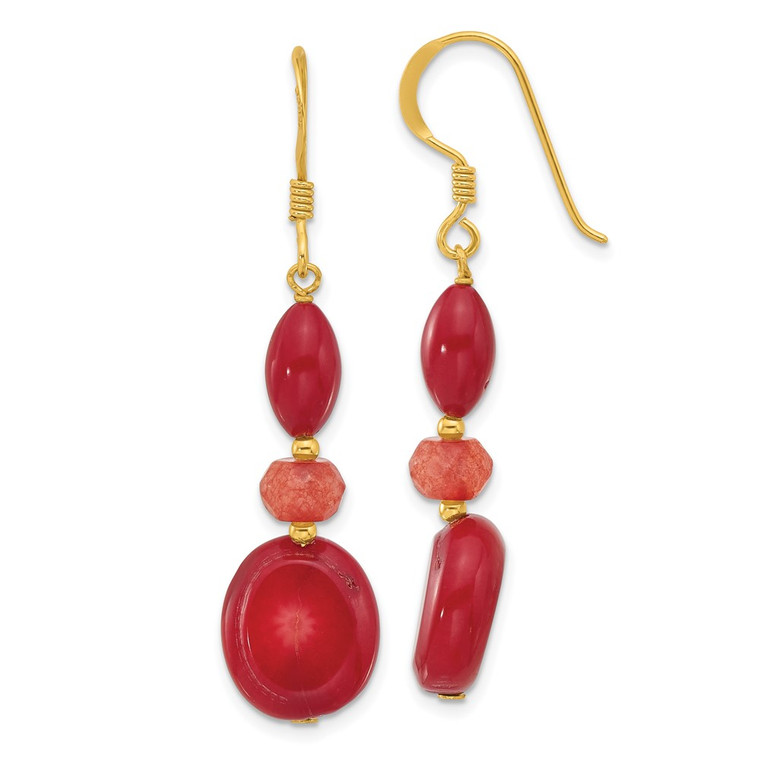 Sterling Silver Gold-plated Coral/Jade Dangle Earrings - QE-59F58BD8-1885