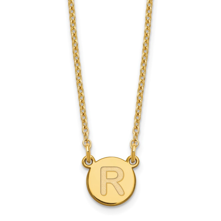 Sterling Silver Gold-plated Tiny Circle Block Letter R Initial Necklace