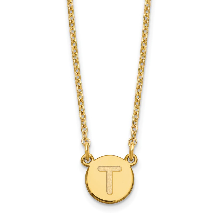 Sterling Silver Gold-plated Tiny Circle Block Letter T Initial Necklace