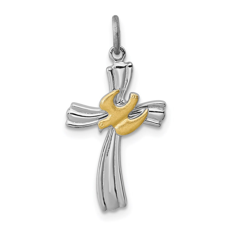 Sterling Silver Platinum-plated & Vermeil Dove Cross Charm