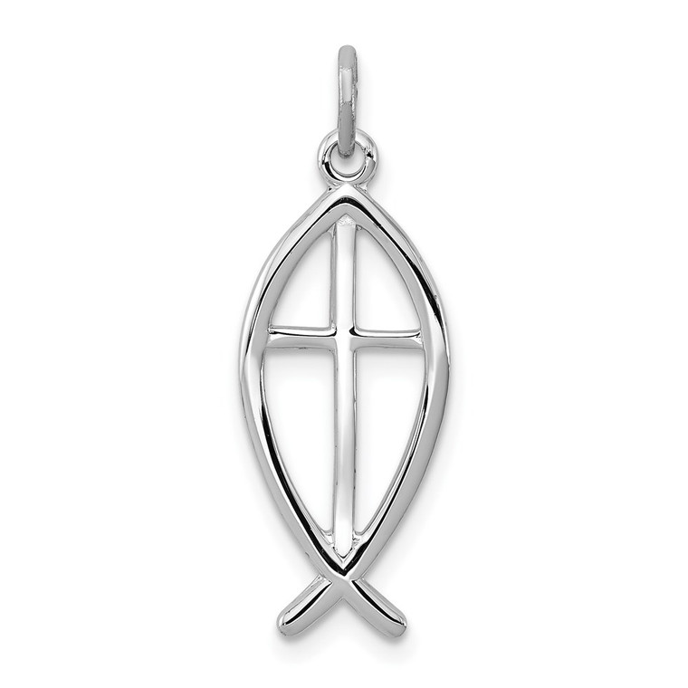Sterling Silver Platinum-plated Ichthus Fish Charm - QC-0E459375-9714