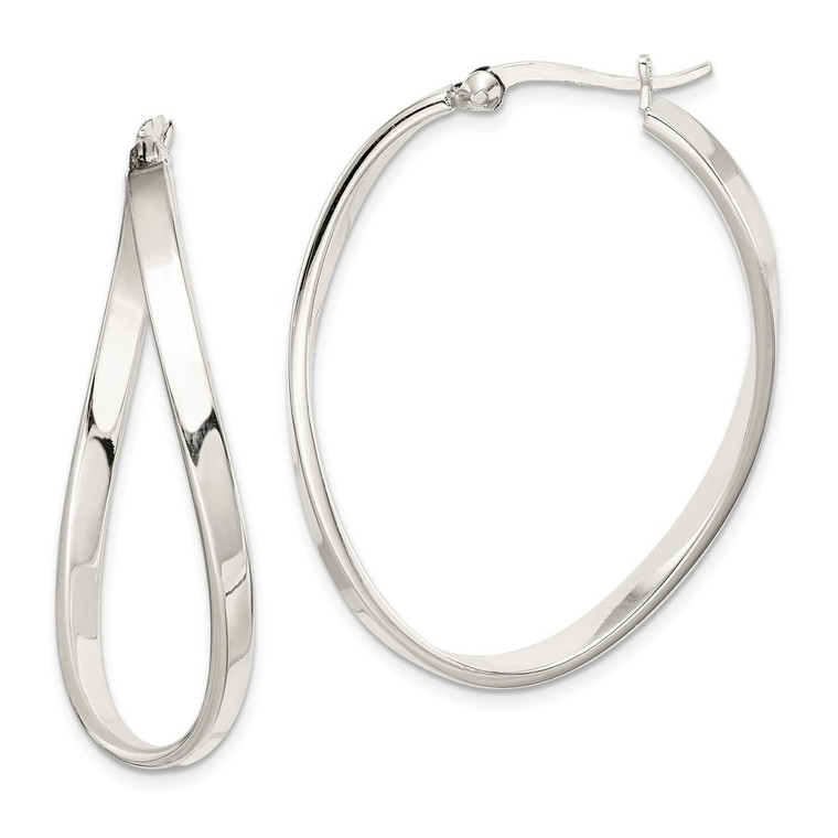 Sterling Silver Polished & Twisted Oval Hoop Earrings - QE-66705F49-7034