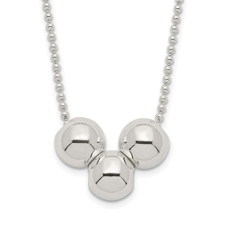 Sterling Silver Polished 3 Bead Necklace - QG-61824631-7337