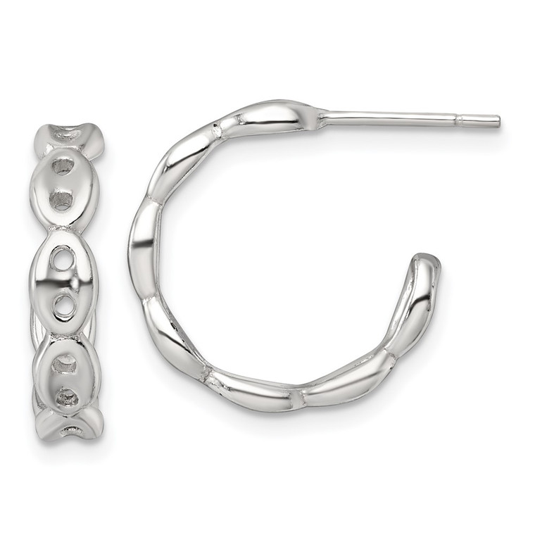 Sterling Silver Polished 4.0mm Puffed Mariner/Anchor Link Post C-Hoop Earrings